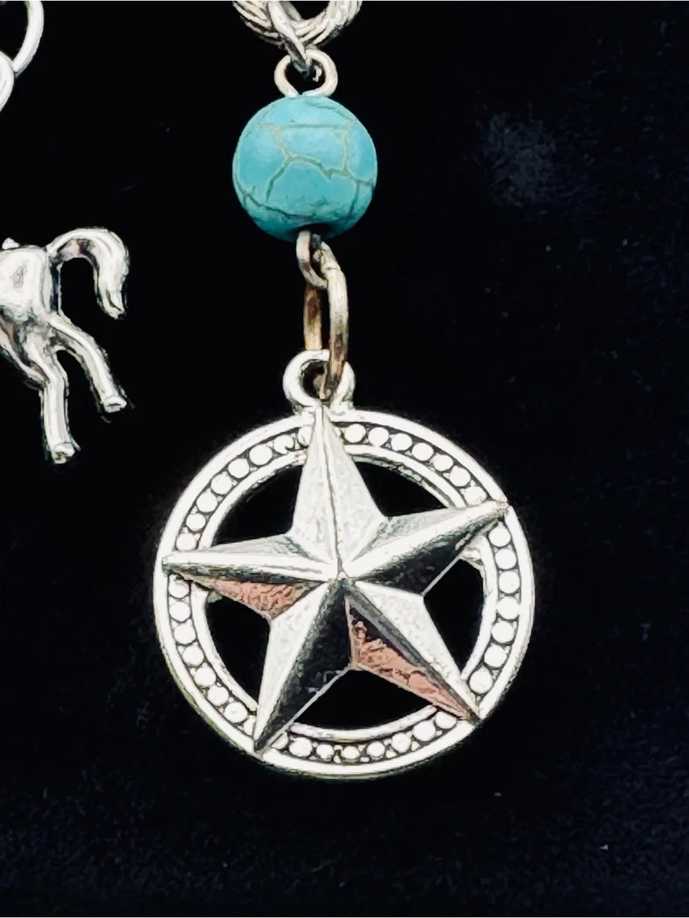 Southwestern Keychain Bag Charm - Turquoise Horse & Texas Star